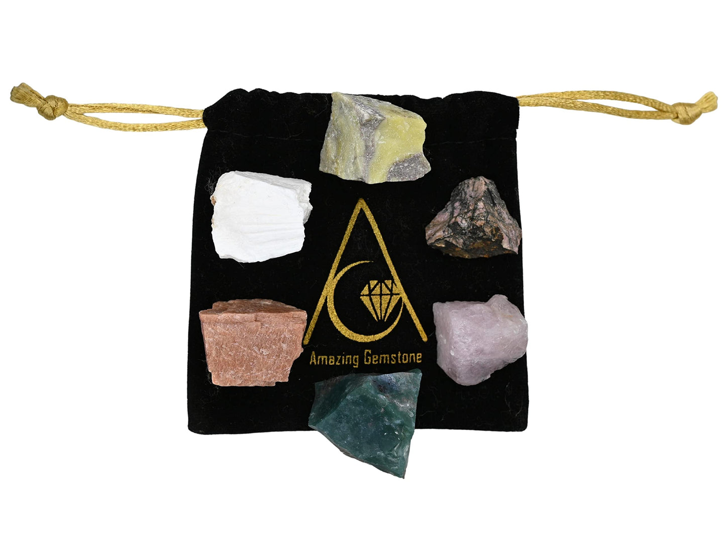 Amazing Gemstone Crystals for Love Manifestation, Set of 6 Rose Quartz, Rhodonite, Peach Moonstone, Serpentine, Scolecite and Moss Agate Healing Crystals and Stones