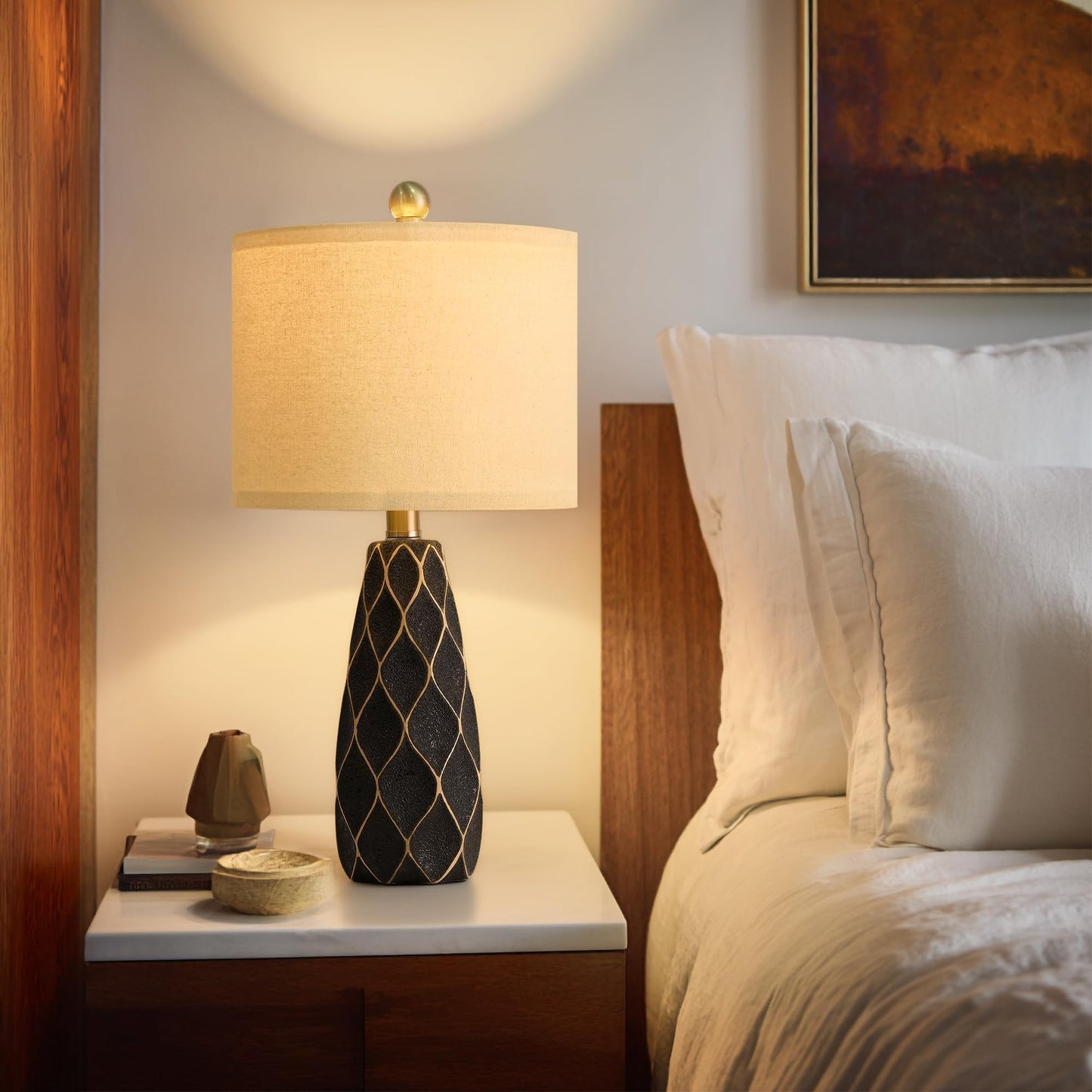 20.75" Small Table Lamps for Living Room Bedroom Lamps Set of 2 Ceramic Modern Boho Bedside Lamps Night Stands Farmhouse Vintage Nightstand Lamp Reading Light Home Office Dorm Desk Deco Gifts, Black