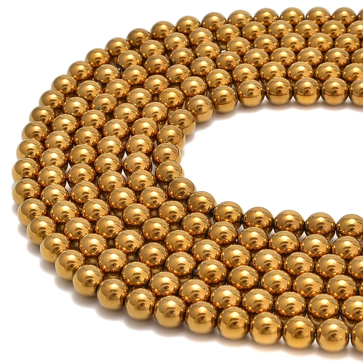 jodaying 10mm Gold Plated Hematite Smooth Round Natural Gematone Loose Beads for Jewelry Making DIY Findings 1 Strand 15"