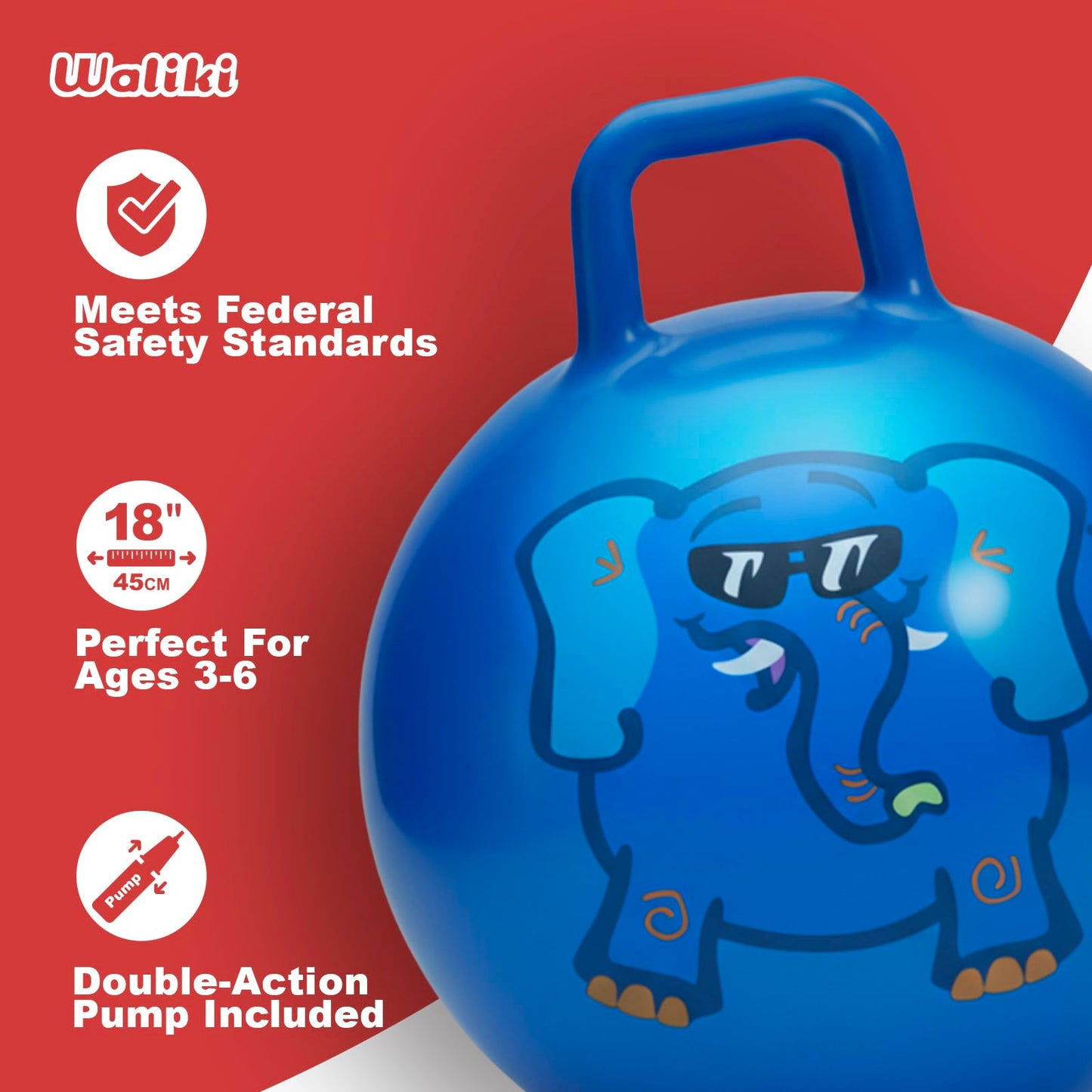 WALIKI Hopper Ball Toy for Boys and Girls Ages 3-6 | Hippity Hop Jumping Ball | Cool Birthday Gift | Blue | 18"