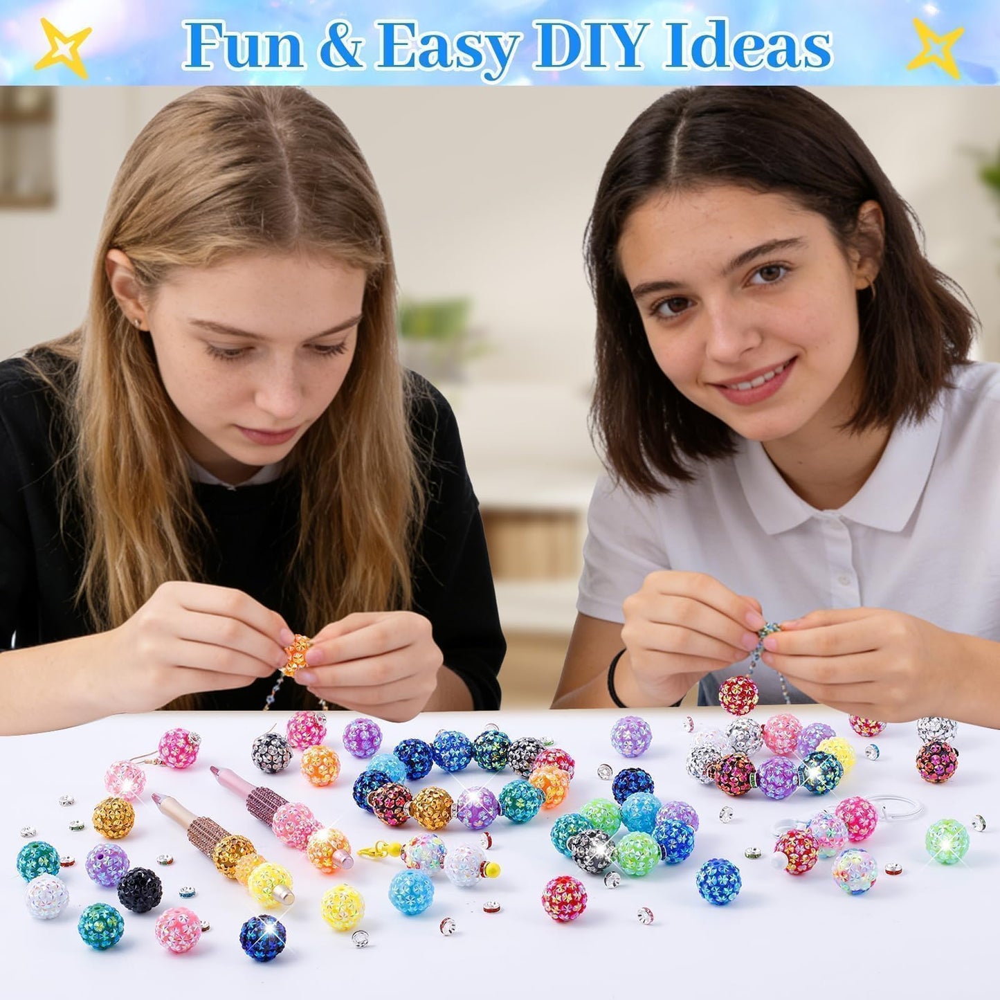 Wurosi 240 Pcs Focal Beads for Pens, Included 40 Pcs 20 mm Acrylic Beads 200 Pcs 8mm Spacer Bead, Chunky Pen Beads for Beadable Pens Bracelets Keychain Crafts