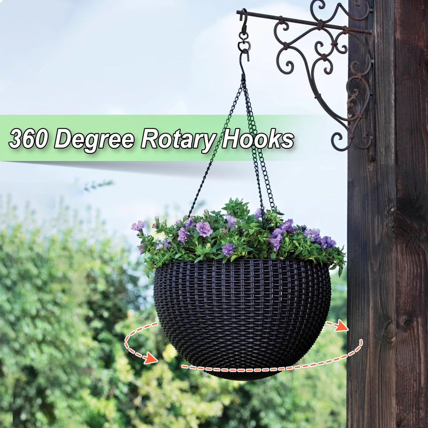 Cosmos 4 Pcs Swivel Plant Hanger Pots Hooks Heavy Duty Hanging Plant Hook 360 Degrees Swivel Metal Hooks for Indoor and Outdoor Hanging Plants, Pots, Wind Chimes, Gardening Accessories, Black