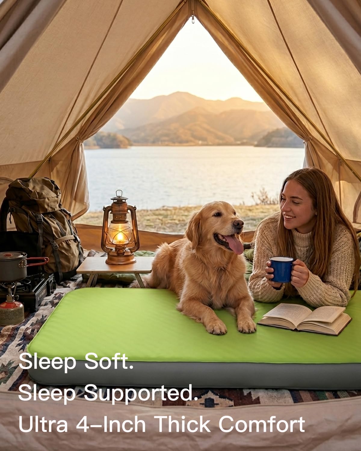 Byomostor 4" Ultra-Thick Foam & Air Camping Mattress with Built-in Rechargeable Air Pump, 9.5R Insulated Portable Foam Sleeping Pad for Car, SUV, Rooftop Tent – Single Size, All-Season Comfort