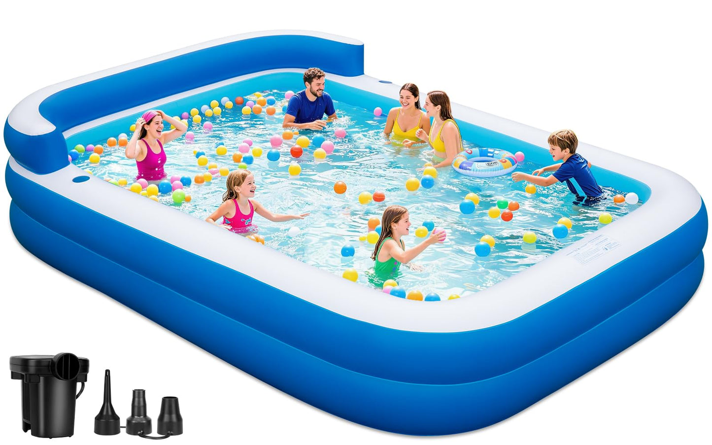 Large Inflatable Swimming Pool - 120" x 85" x 26" Blow Up Pool for Adults and Kids with Seat & Air Pump, for Backyard Lawn Indoor Outdoor Use