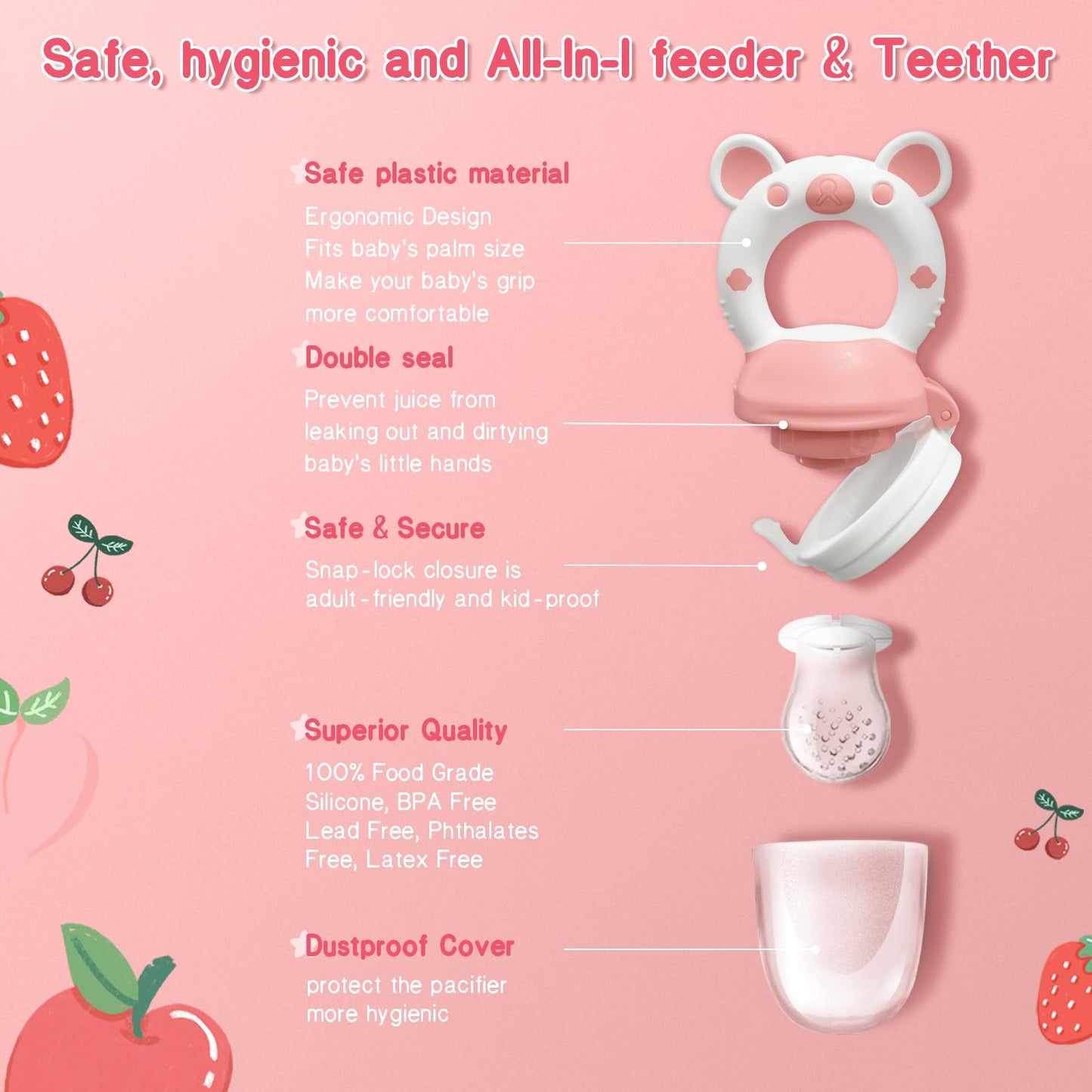HAOBAOBEI Baby Fruit Food Feeder Pacifier - Fresh Food Feeder, Infant Fruit Teething Teether Toy for 3-24 Months, 3 Pcs Silicone Pouches for Toddlers & Kids & Babies, 2-Pack (Purple Pink)