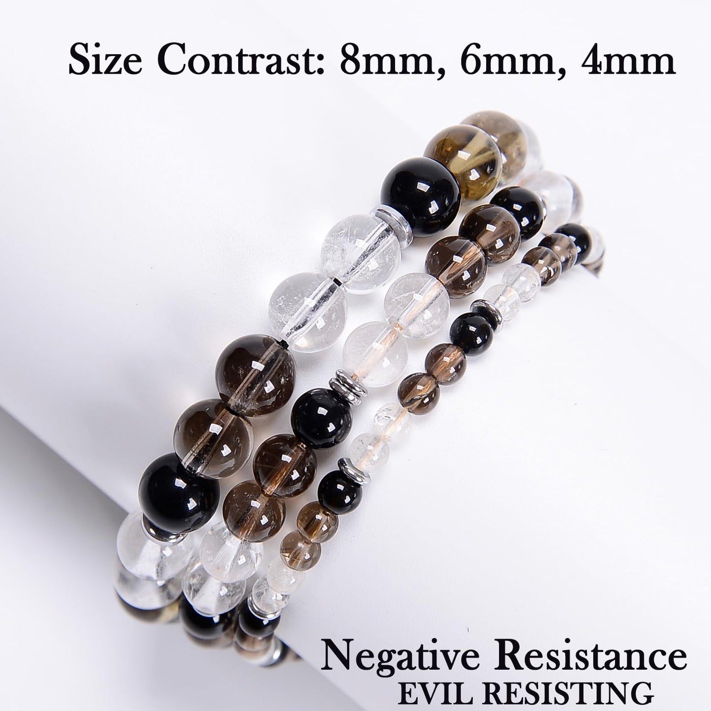 CHCCOYE 8mm Handmade Adjustable Natural Gemstone Crystal Bracelet Healing Power Energy Inspirational Gifts with Card for Unisex (Negative Resistance)