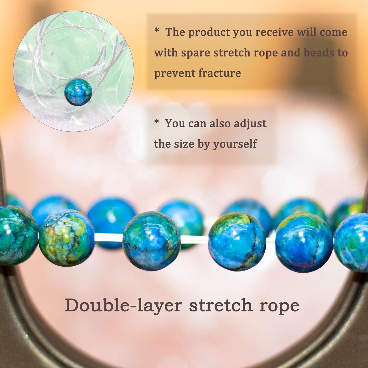 DAZCOLO 8mm Natural Gemstone Stretch Bracelet, Handmade Unisex Crystal Bracelets for Meditation, Yoga, Spiritual Healing & Positive Energy (Azurite)