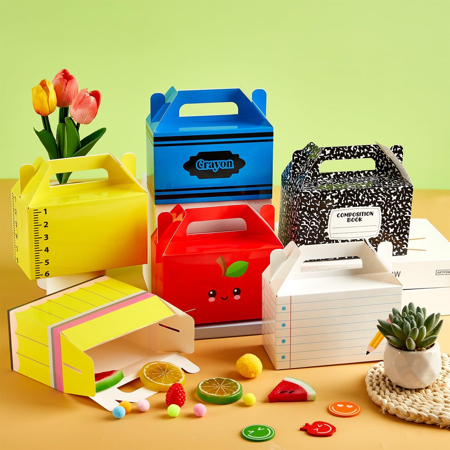 24Pcs Back to School Gift Boxes First Day of School Party Treat Boxes Pencil Crayon Apple Goodie Candy Box Teacher Appreciation Party Favor for Student Preschool Kindergarten Classroom Decorations