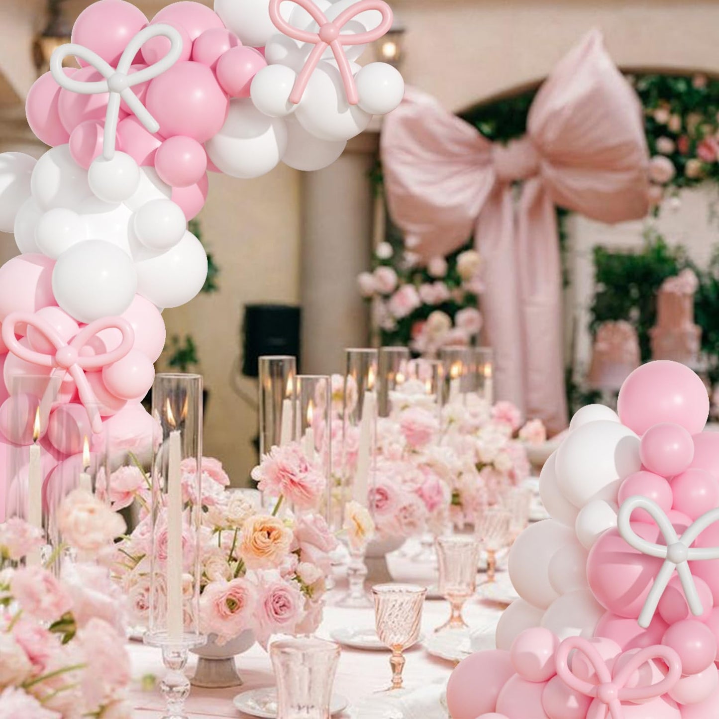 Coquette Birthday Decorations, 149 Pcs Pink and White Bow Balloon Garland Arch Kit for Wedding Bridal Baby Shower Bachelorette Party Decorations