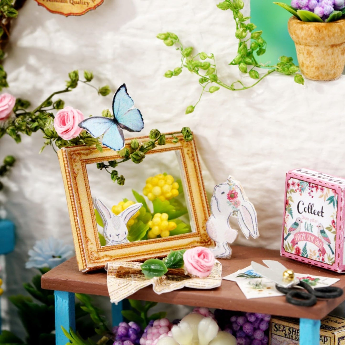OZJAY DIY Miniature House Kit with Dust Proof Cover, 1:24 Scale Creative Room Mini DIY Wooden Dollhouse Miniature Kit for Adults Teen, Corner Garden