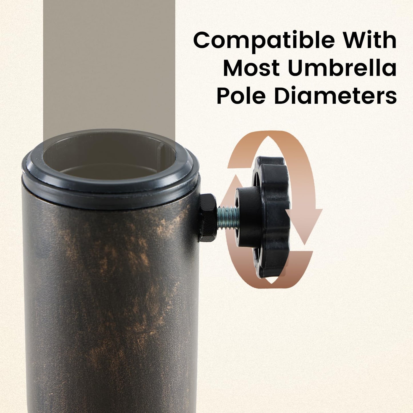 DUMOS 30LBS Heavy-Duty Outdoor Umbrella Base, Weather-Resistant Resin Patio Umbrella Stand, Rust-Proof Coated Umbrella Holder for Garden/Pool/Backyard, 2 Securing Knobs, 2 Pole Adapters, Bronze