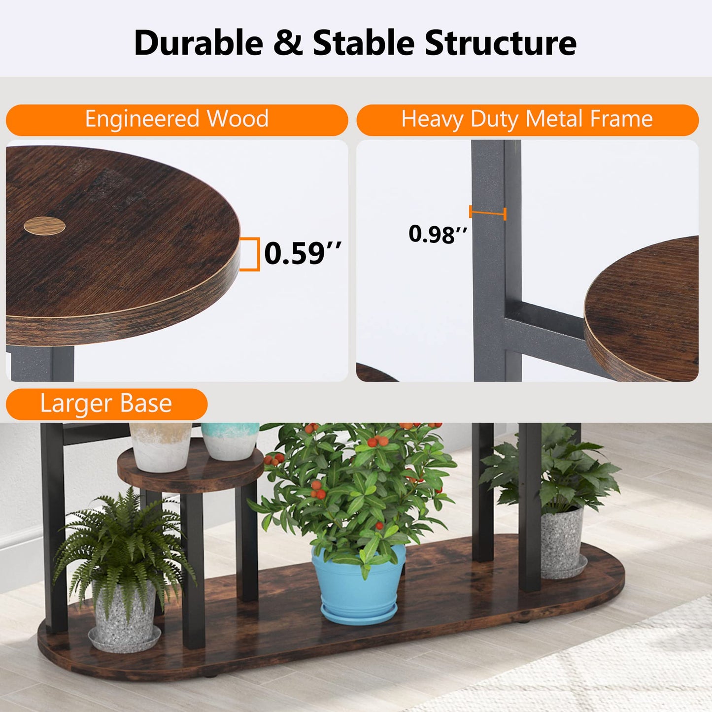 LITTLE TREE Multi-Tiered 11 Potted Plant Stand Indoor Tall Plant Shelf Flower Stands Plant Rack for Garden Balcony Living Room, Rustic Brown