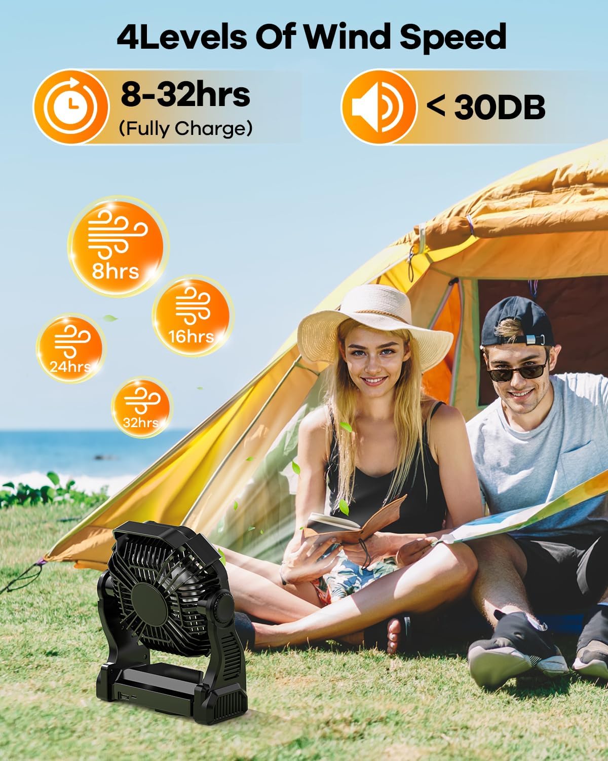 30000mAh Rechargeable Camping Fan with LED Lantern,Portable Battery Powered Outdoor Fan for Bedroom,Camping,Travel,Hiking,Beach,Office,Trave Accessories(Black)