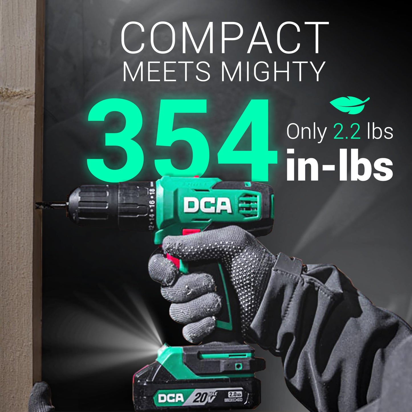 DCA 20V Cordless Hammer Drill Set, 354 In-lb Torque, 1/2" Keyless Chuck, 22500 IPM, 2 Variable Speeds, 18+1+1 Position, Power Impact drill with 14 Drill/Driver Bits for Brick, Metal, Wood ADJZ2035i13