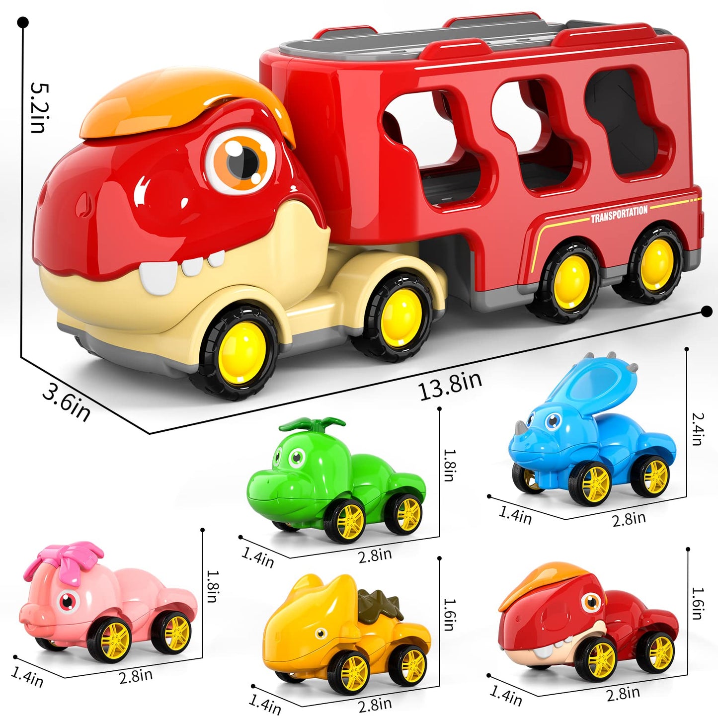 Doloowee Dinosaur Truck Toys for Kids 3-5 Years, Cars Toys for Toddler, 6 in 1 Jurassic Dinosaurs Trucks Toys, Semi Truck Toy Car for Boys and Girls Age3+