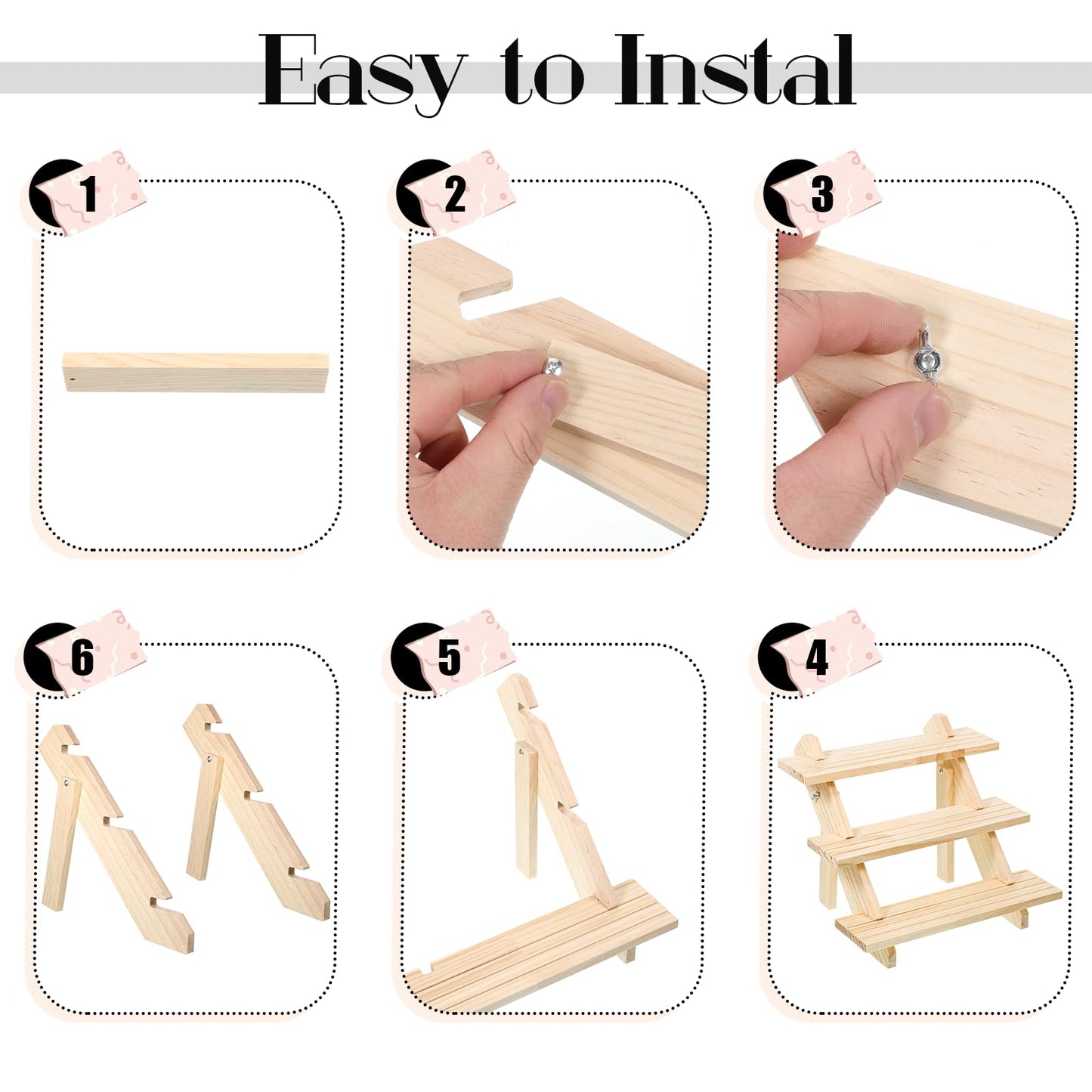 HANLANXUE 3 Tier Wooden Display Stand, 2 Pack Earring Display Stands For Selling Detachable Wood Tiered Jewelry Card Show Stand for Jewelry Cupcake Party Home Photo Outdoor Stalls