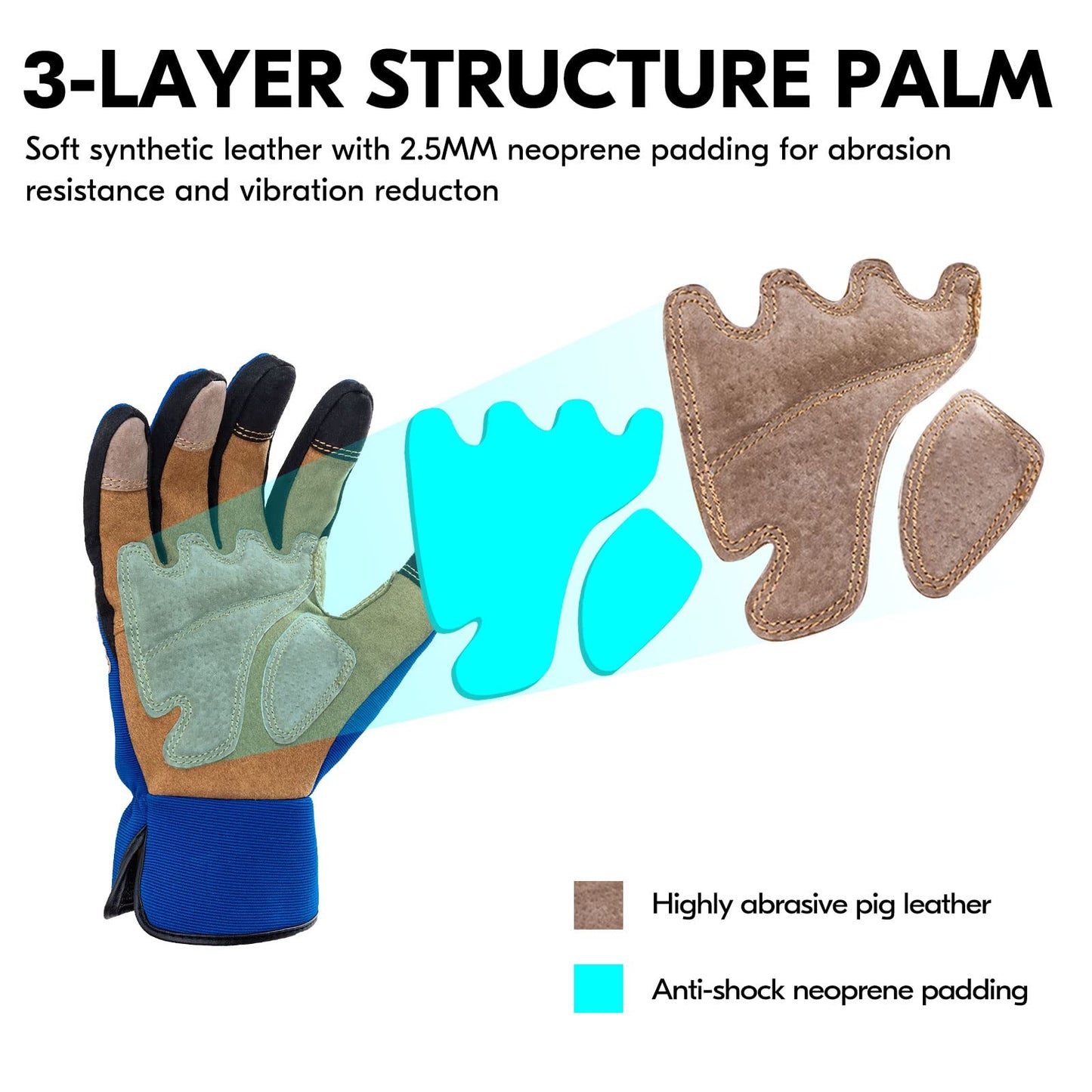 Vgo... 1-Pair Gardening Gloves Men, Safety Work Gloves, Puncture-proof, Thornproof, Touchscreen (Blue,L,SL7475)