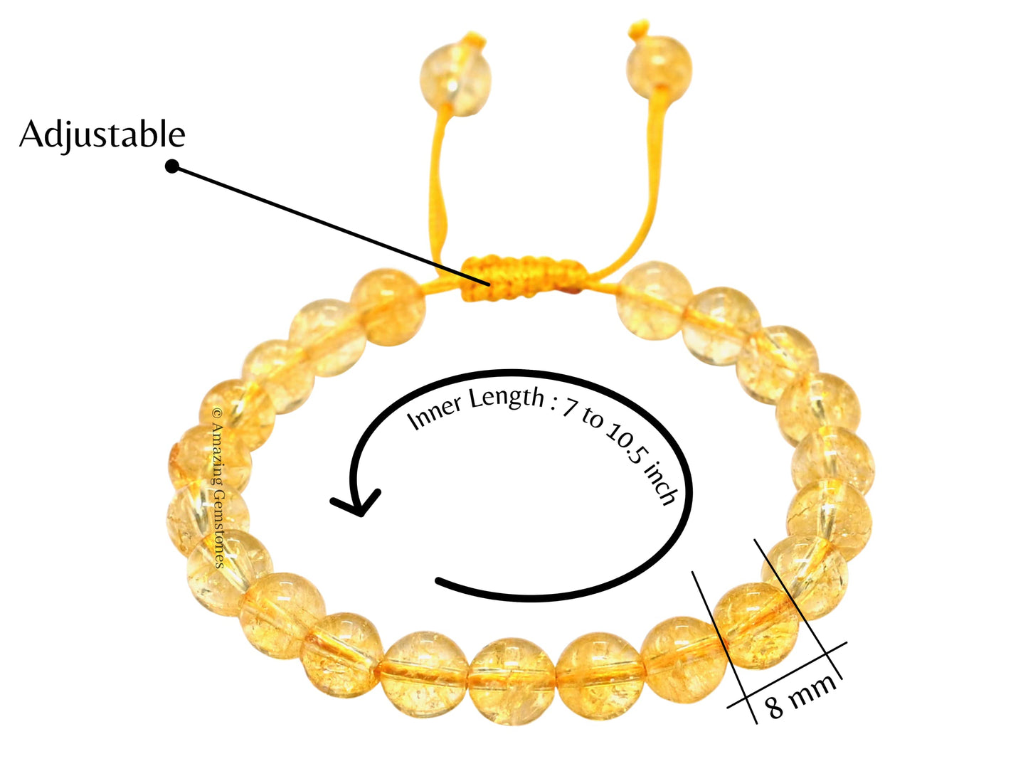 Amazing Gemstone Citrine Bracelet, Gifts For Men & Women - Protection Healing Crystal Bracelet - 8mm Gemstone Beaded Adjustable Bracelet, Pulseras Para Hombres Mujer Stocking Stuffers (Citrine Onyx)