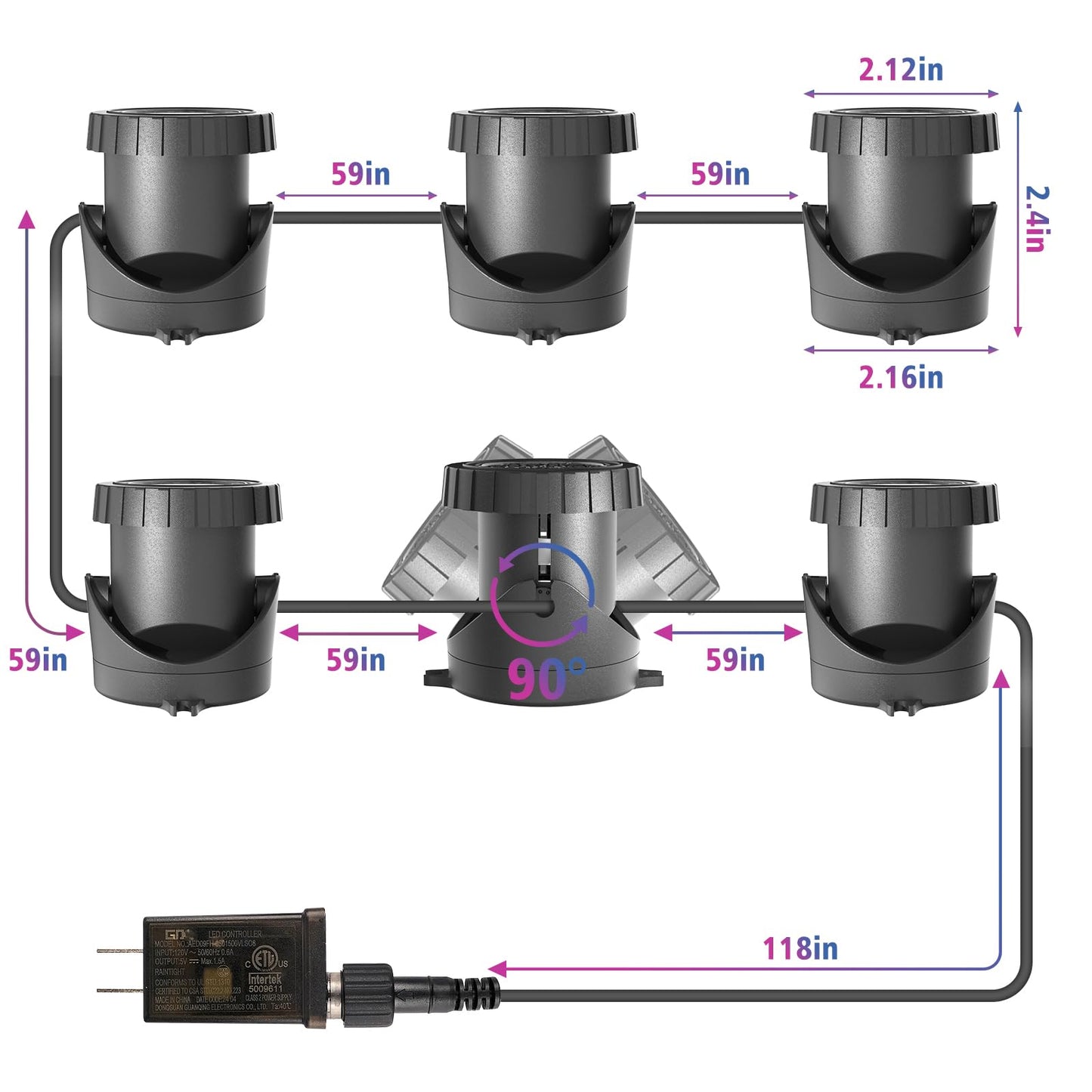 T-SUN Color Changing Pond Lights LED Underwater Fountain Lights with Bluetooth APP Control, IP68 Waterproof Submersible Spotlight for Aquariums, Fish Tanks, Pools, Garden and Yard Ponds (Set of 6)