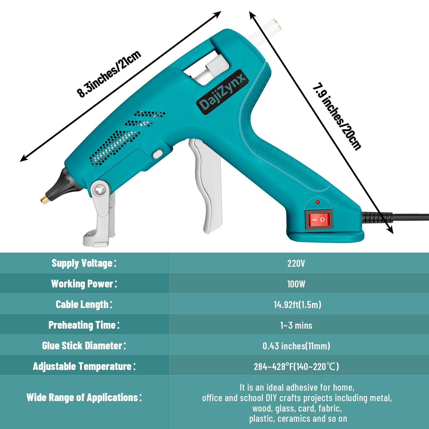 DajiZynx 100W Hot Glue Gun Kit with 30 Glue Sticks - Heavy Duty Fast Heating Glue Gun for DIY Crafts, Home Repairs, Woodworking, and Arts - Professional-Grade Tool for Crafters, Artists, and DIYers