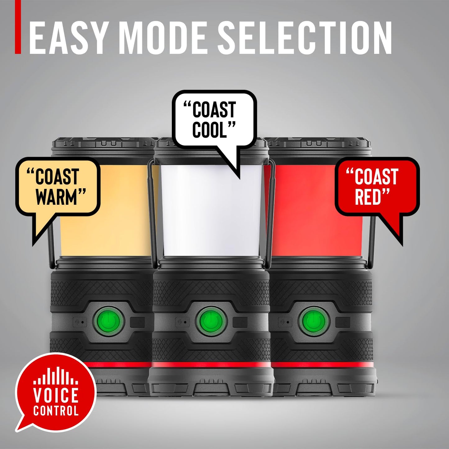 COAST EAL35R 1000 Lumen Voice-Controlled LED Emergency & Camping Area Lantern with Warm, Cool White, Day, Red & Red Flashing Mode, Power Bank Functionality - Desert