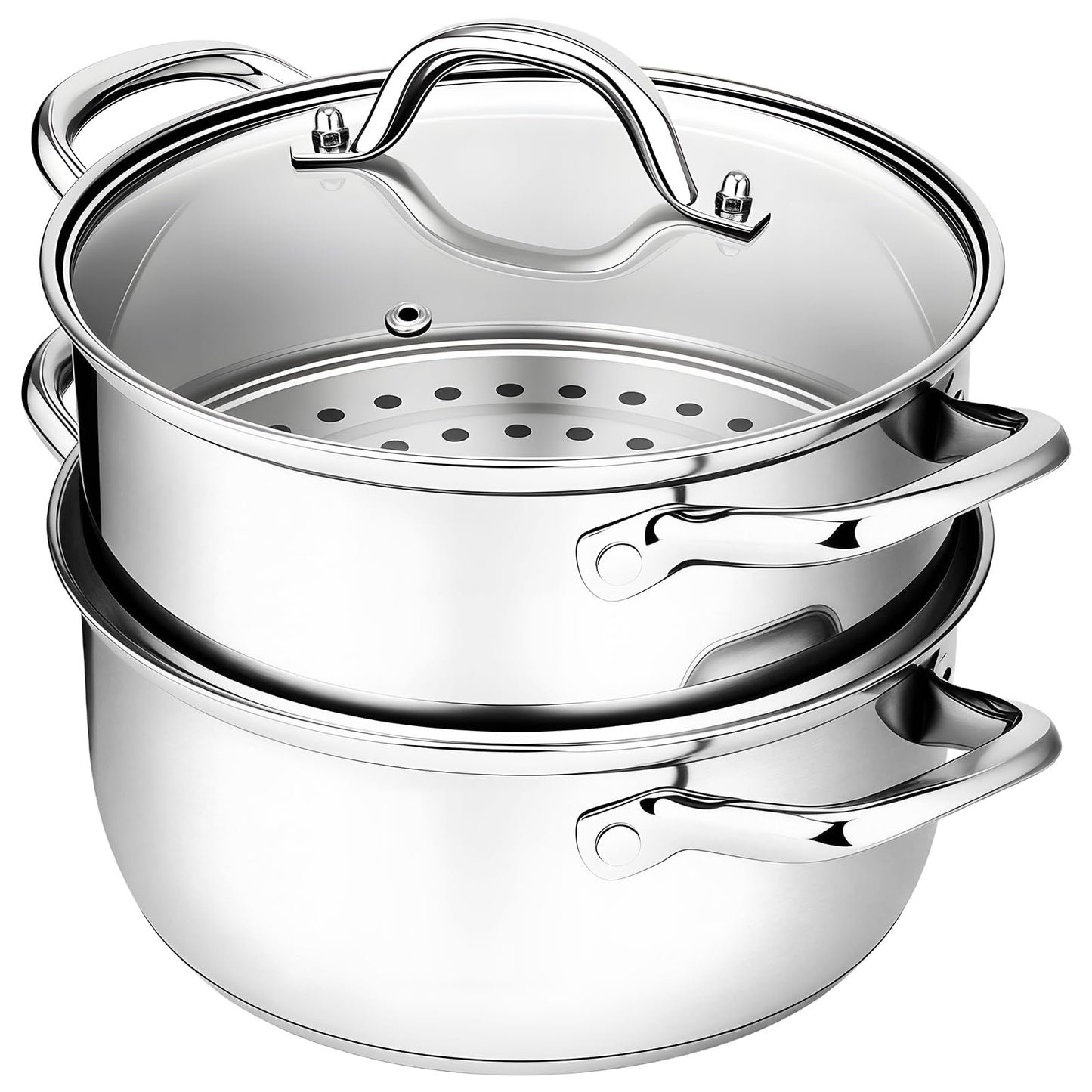 Chefbee Stainless Steel Steamer Pot - 3.2QT Steamer for Cooking with Food Basket, Steaming Cooking Pot Kitchen Cookware for Vegetable, Food, Dumplings, Soup