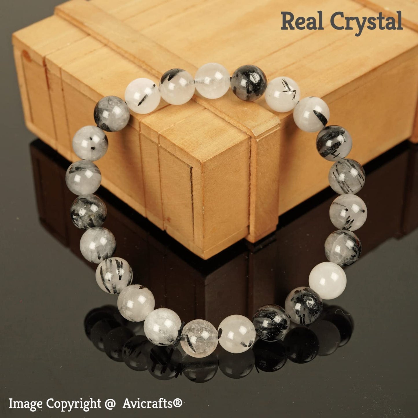 Avicrafts Black Rutile Bracelet Gemstone Bracelet Healing Yoga - Gemstone Beaded Stretch 8mm - Stone