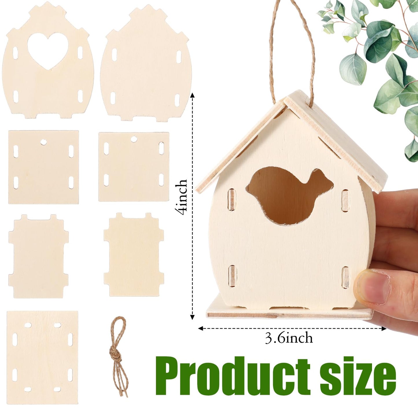 Outus 24 Pcs Wooden DIY Birdhouse Kits for Kids to Build, 4 Shapes Birdhouse Kit Wooden Unfinished with Butterfly Sticker for Boy Girl Arts Crafts(Cute)