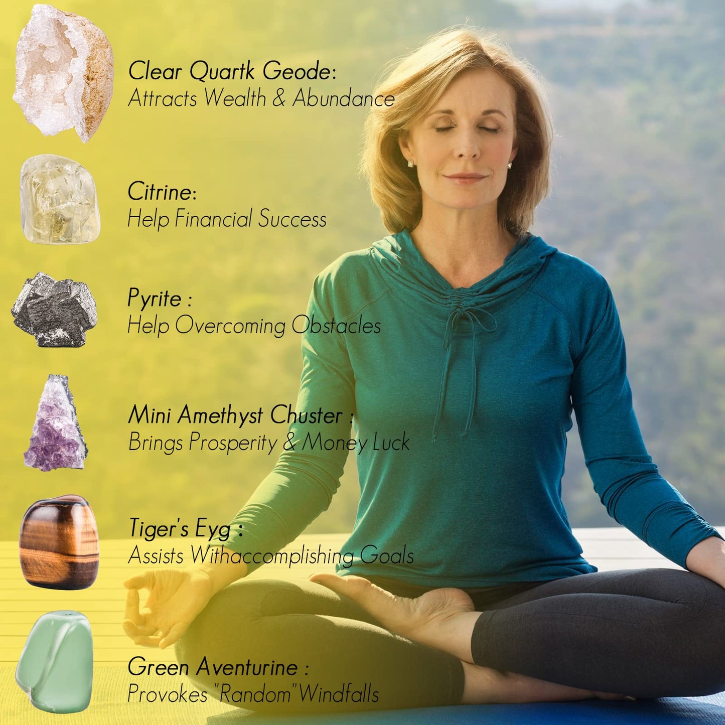 QianCannaor Crystals and Healing Stones Set for Anxiety, Relaxation Spiritual Crystals Gift for Meditation, Manifestation, Zen, Reiki, Fengshui (Abundance)