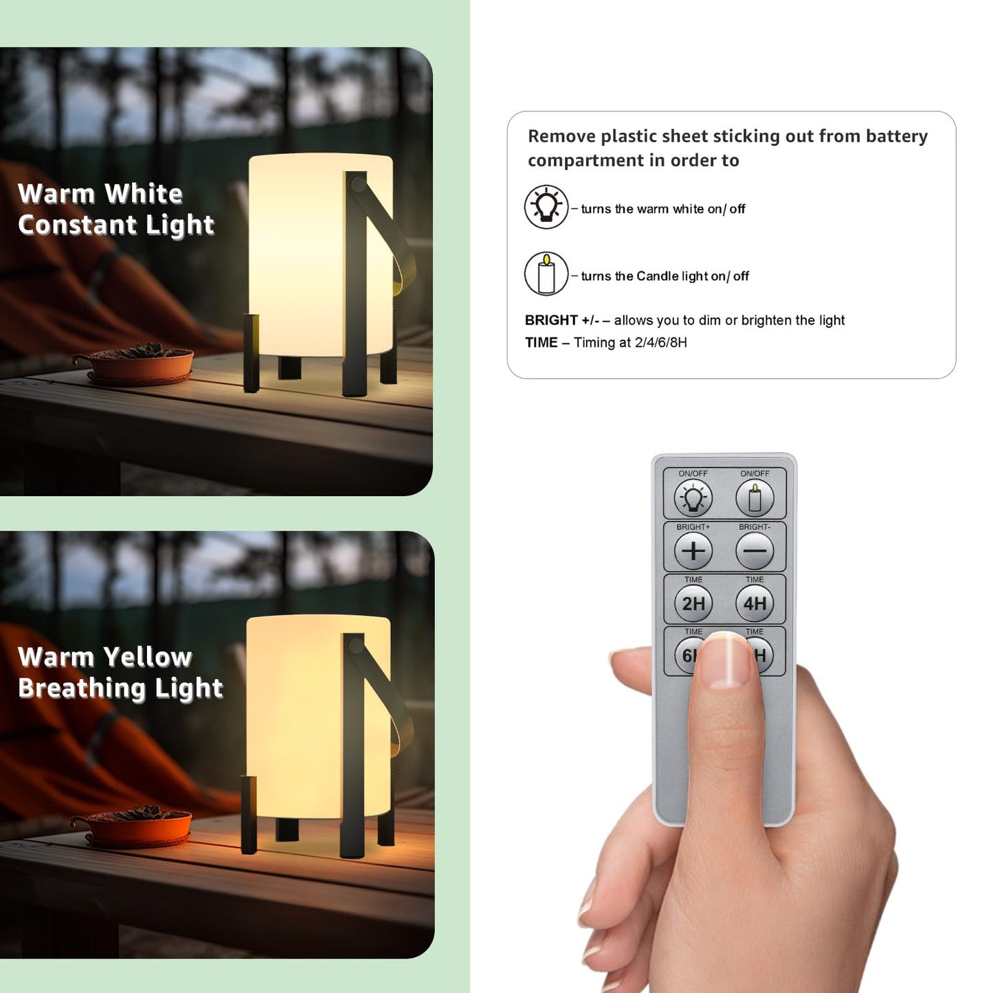uuffoo Outdoor Rechargeable Lantern LED Table Lamp Shower Lamp Cordless 3000K and Candle Light IP44 Rain-Resistant | with Remote | PE & Metal for Bathroom Patio Camping Restaurant Home
