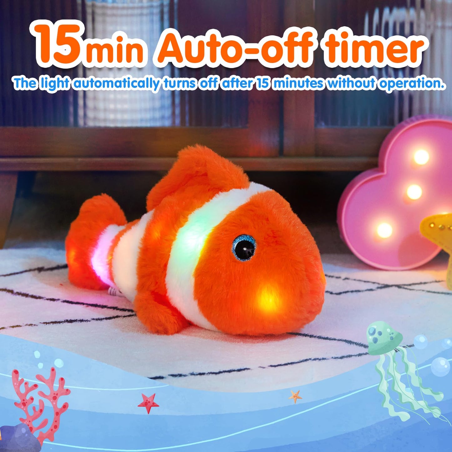 Glow Guards 12" Glowing Goldfish Plush Light Up Stuffed Animals Soft Plush Pillow Birthday Gifts for Toddler Kids Girls Boys (Orange)