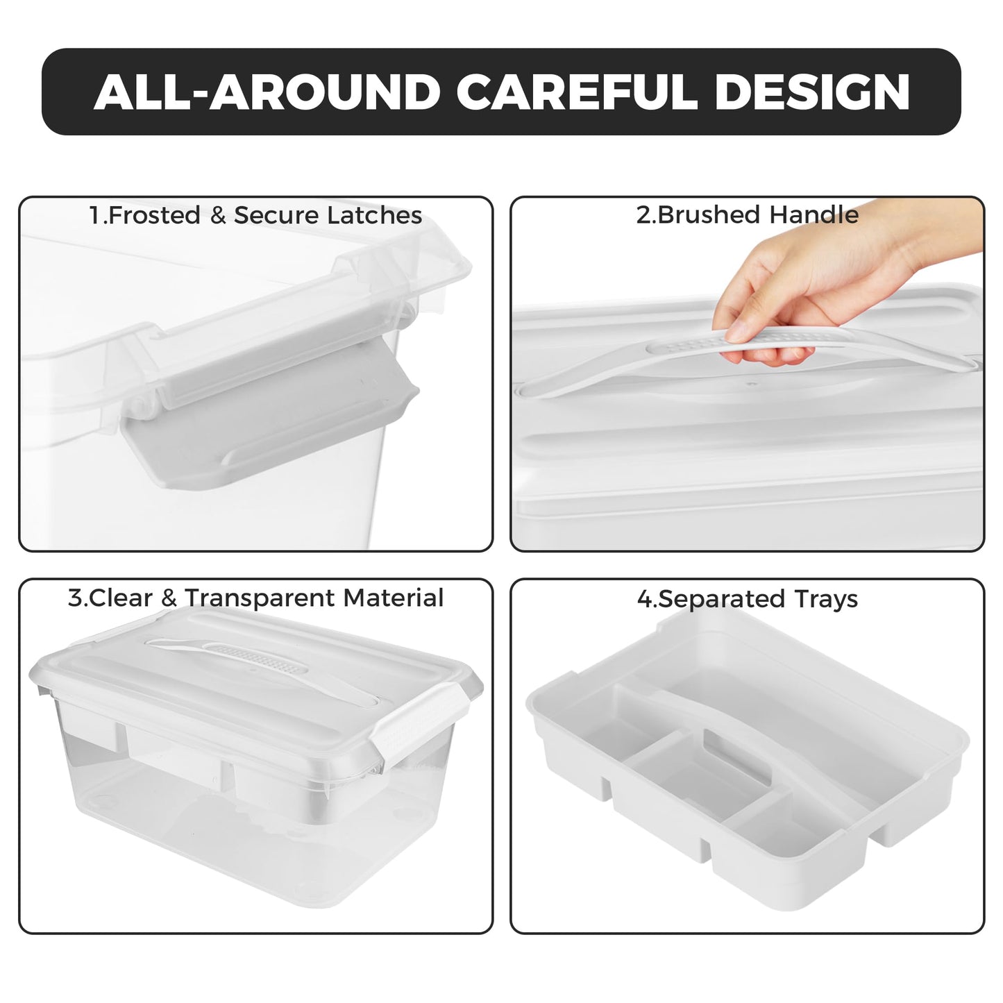 CraftGenes Craft Storage Box with Removable Tray, 20 QT Clear Plastic Organizer with Lids, White Playdoh Storage Containers for Crafts Supplies, Tools, Puzzles