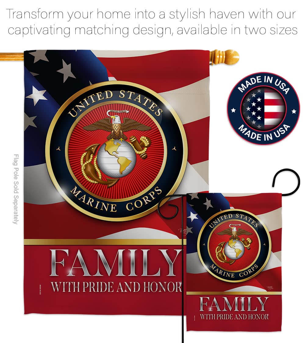 US Marine Family Honor Garden Flag - Armed Forces Corps USMC Semper Fi United State American Military Veteran Retire Official - House Banner Small Yard Gift Double-Sided Made in USA 13 X 18.5