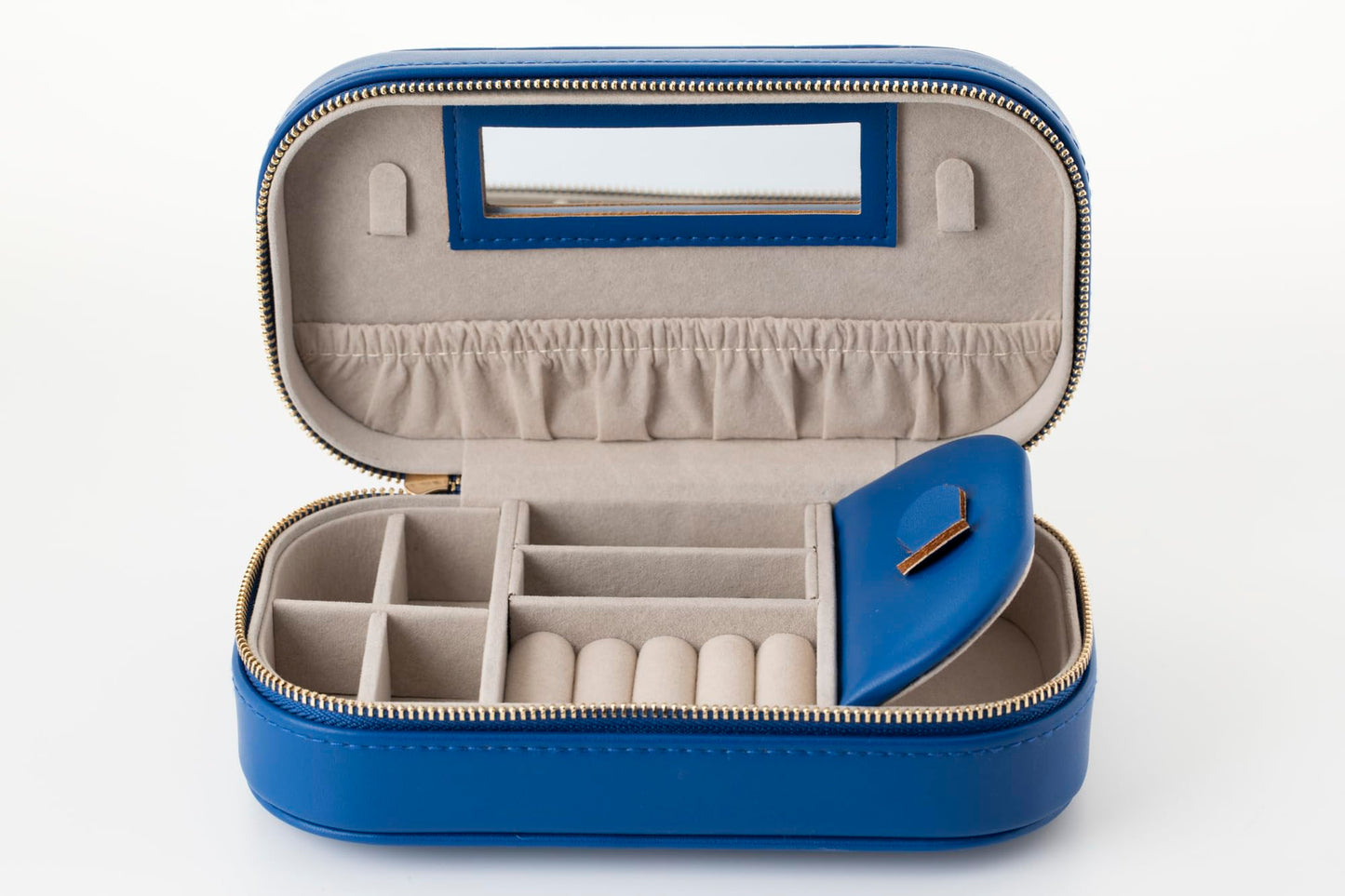 Crafted Living Summer Gift Blue Elegant Oval Jewelry Travel Case | Zip-Closure Jewelry Box with Mirror, Slots for Pendants, Bracelets, Rings & Earrings, Complimentary Dust Bag