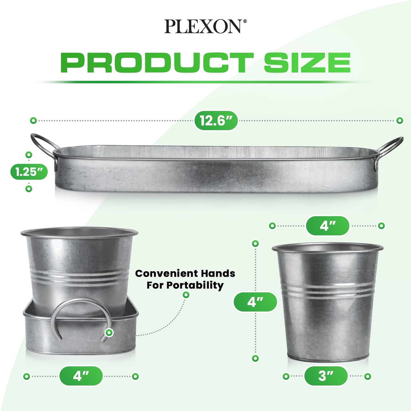 Plexon Herb Planter Indoor Garden Set of 3 with Tray, Metal Herb Pots for Indoor Plants, Round Kitchen Garden Kit Ideal for Windowsill Planter or Countertop, Galvanized Steel