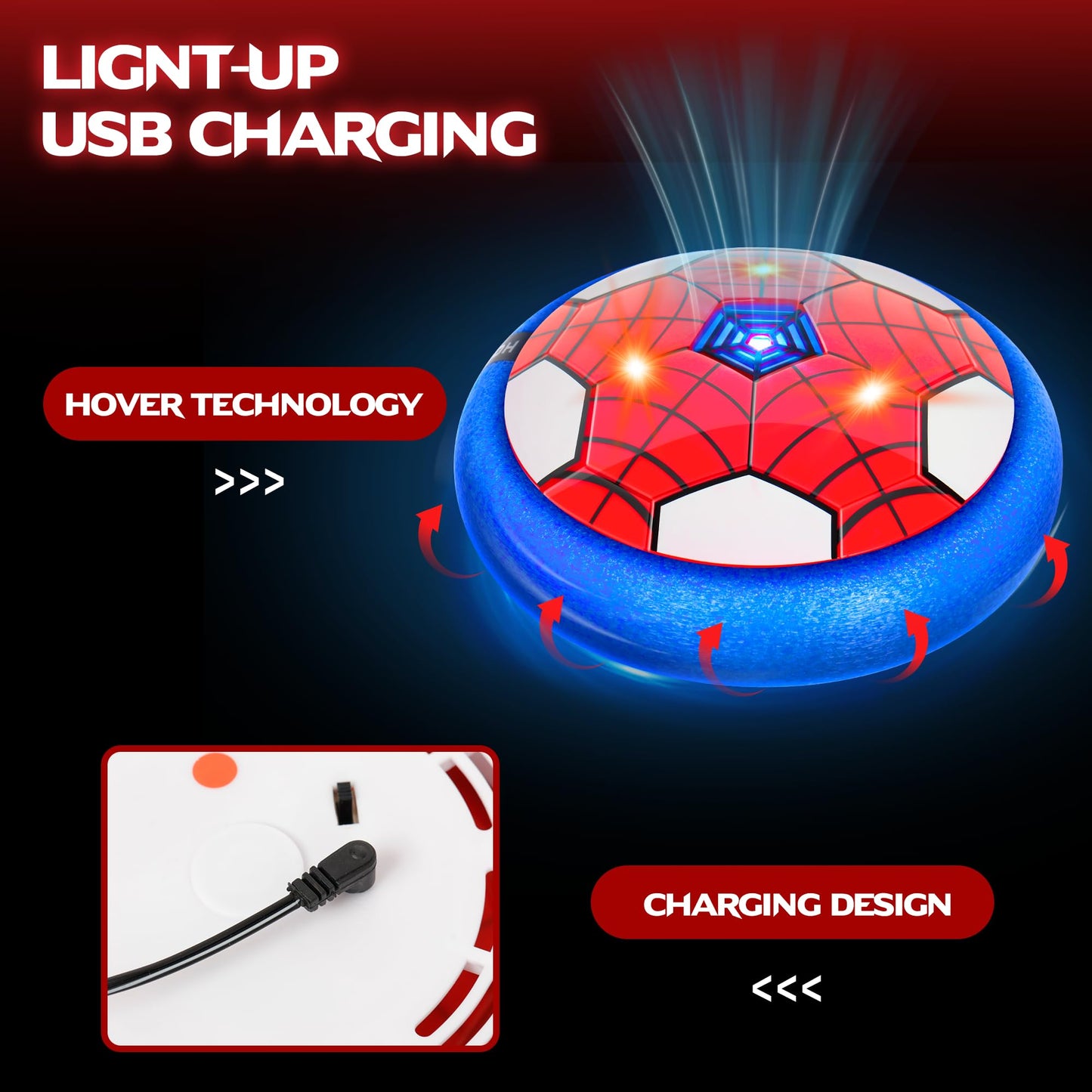 HitToys Hover Soccer Balls Toys Set for Kids, 2-in-1 Rechargeable Air Floating Football Toy Ball with Led Light, Indoor Sports Games Christmas Birthday for Old Boys Girl