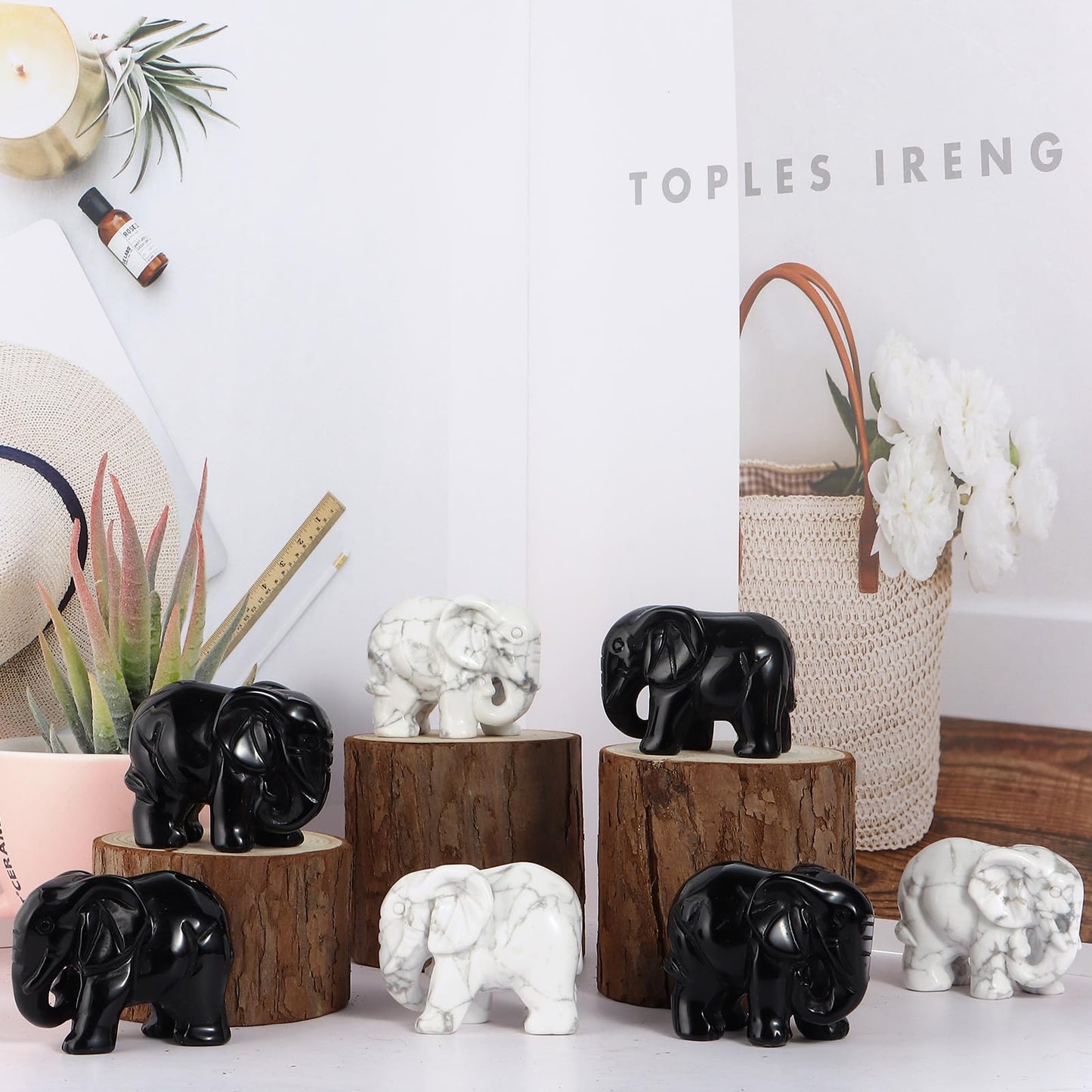 SMQ Black Obsidian Elephant Statue Gifts for Women 2''Crystal Elephant with Trunk Down Carved Lucky Pocket Spiritual Animal Carvings Home Office Desk Ornament