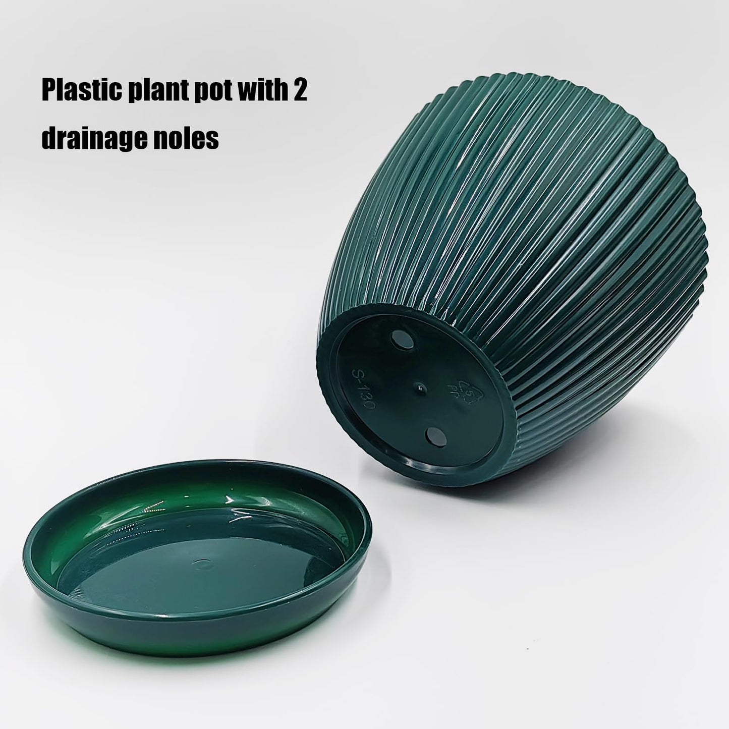 RooTrimmer 7.5/6.5/5.5/4.9/4.2/3.5 Inch Plant Pots with Saucers & Drain Holes - Indoor/Outdoor Flower Pots for Succulents, Herbs, Cactus - Modern Lightweight Durable Planter Set, Dark Green