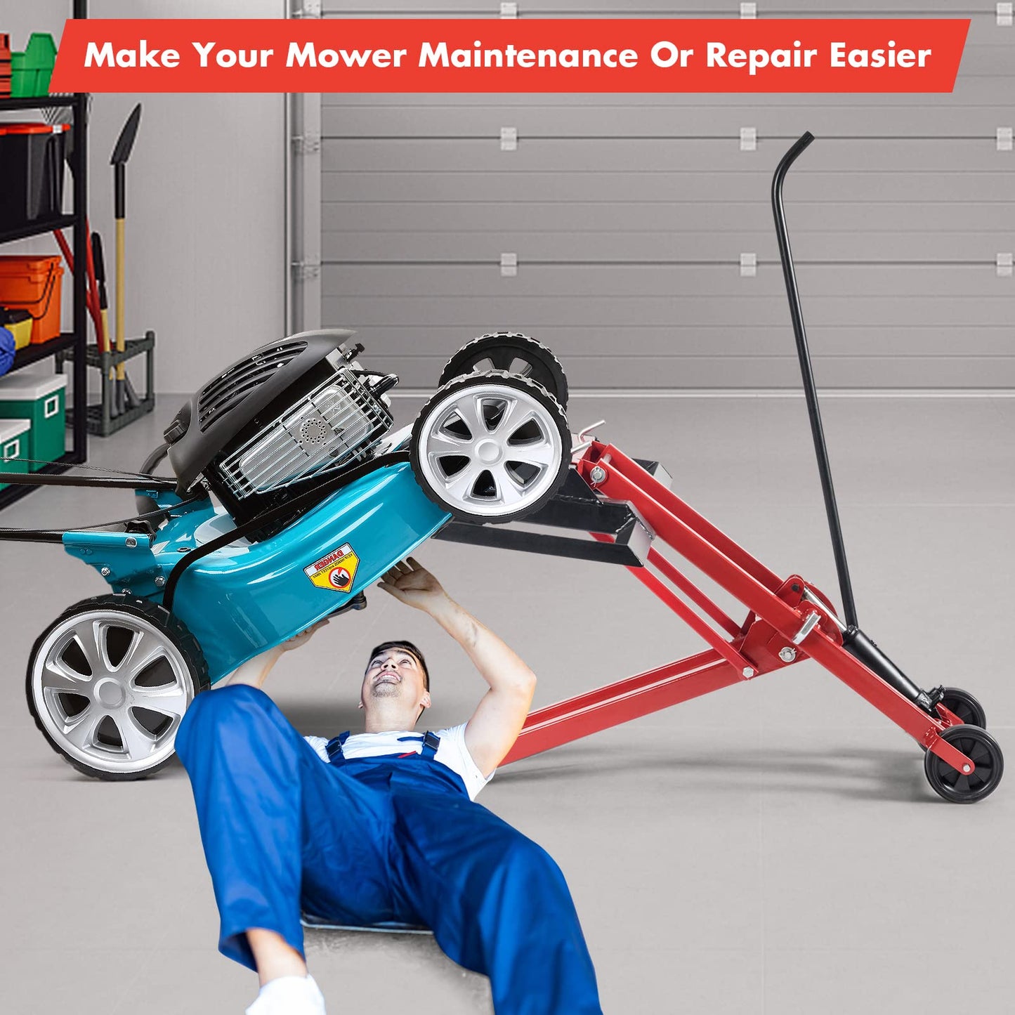 IRONMAX Lawn Mower Lift, 500 LBS Weight Capacity, Zero Turn Mower Hydraulic Jack with Non-Slip Wheels, Adjustable Riding Lawn Tractor Lift for Maintenance and Repair