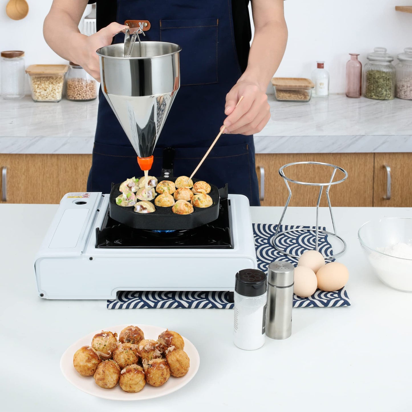 MyLifeUNIT Pancake Batter Dispenser, 40oz Multi-Caliber Stainless Steel Funnel Cake Dispenser with Stand Great for Pancakes, Cupcakes or Any Baked Goods