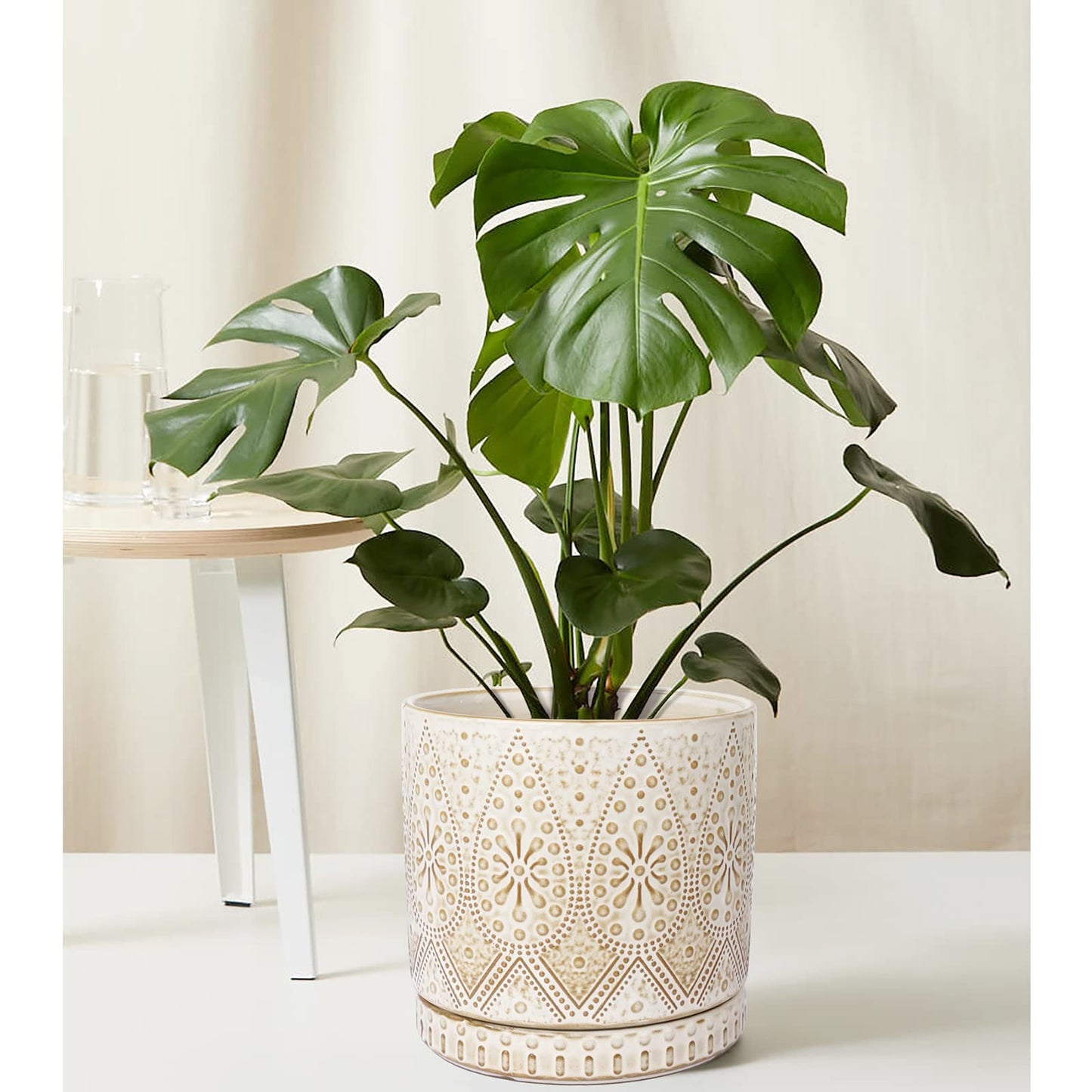 YFFSRJDJ 8 Inch Indoor Plant Pot with Drainage Holes and Saucers, Ceramic Planter for Plants, Succulent Orchid Flower Pots