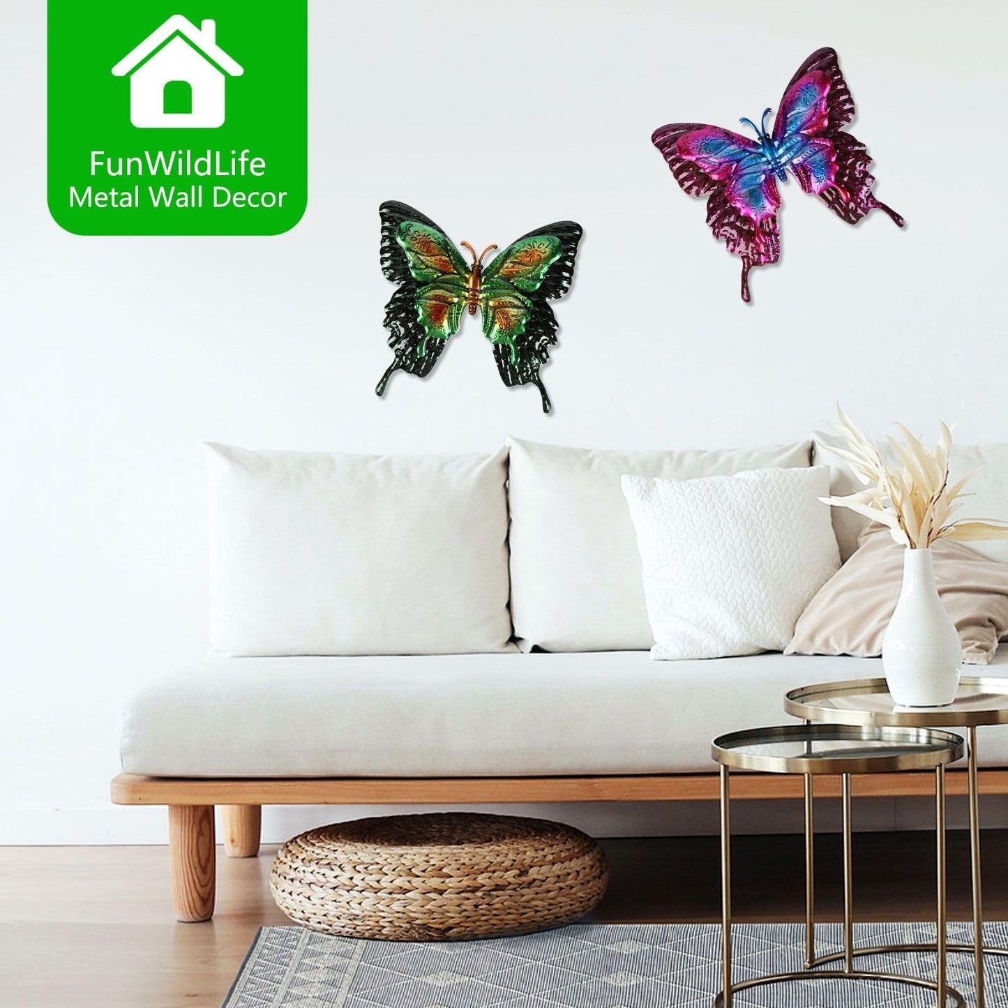 FUNWILDLIFE Metal Butterfly Wall Decor - 2 Pack 11.4" Outdoor Fence Wall Art Decor, Large Butterfly Wall Decor for Garden Yard Living Room Bedroom Patio Balcony