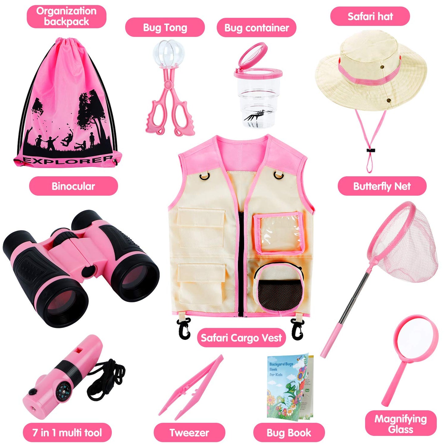 INNOCHEER Toys for Girls Explorer Kit, Bug Catcher Kit for Kids, Birthday Gifts, Summer Toys for 3 4 5 6 7 8+ Year Old Girls, 3 4 5 6 7 8+ Year Old Girl Birthday Gift Kids Outdoor Toys