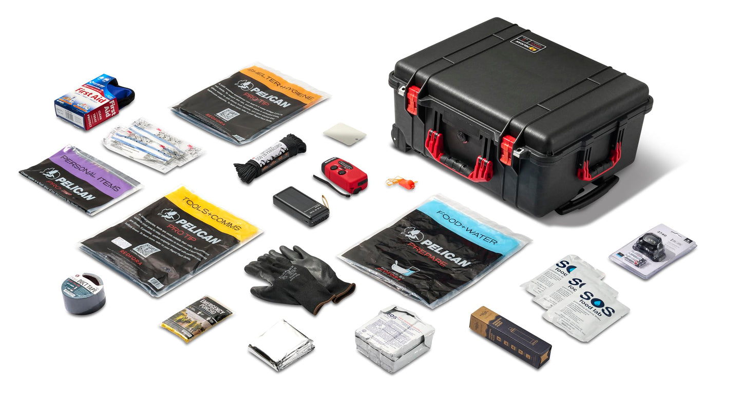 Pelican Prepare 2 Person Kit - Pelican 1560 Case with Redfora 72-Hour Kits for 2 People - Emergency Food Supply and preparedness kit (Black/Red)