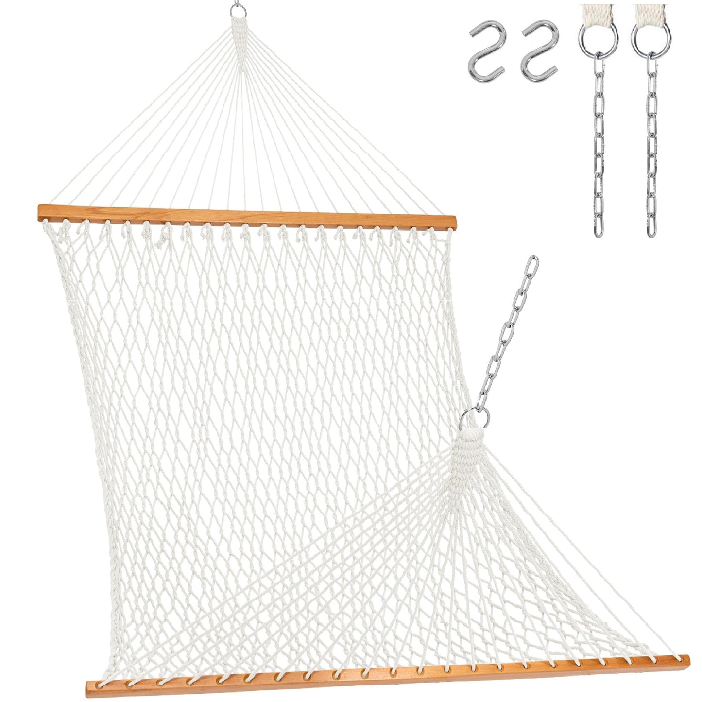 Lazy Daze Hammocks 12FT Double Rope Hammocks, 2 Person Hand Woven Cotton Hammock with Spreader Bar for Outside, Patio, Poolside, FIT 13-15 FT Stand, Max 450 Lbs, Natural, 141 x 57 inches