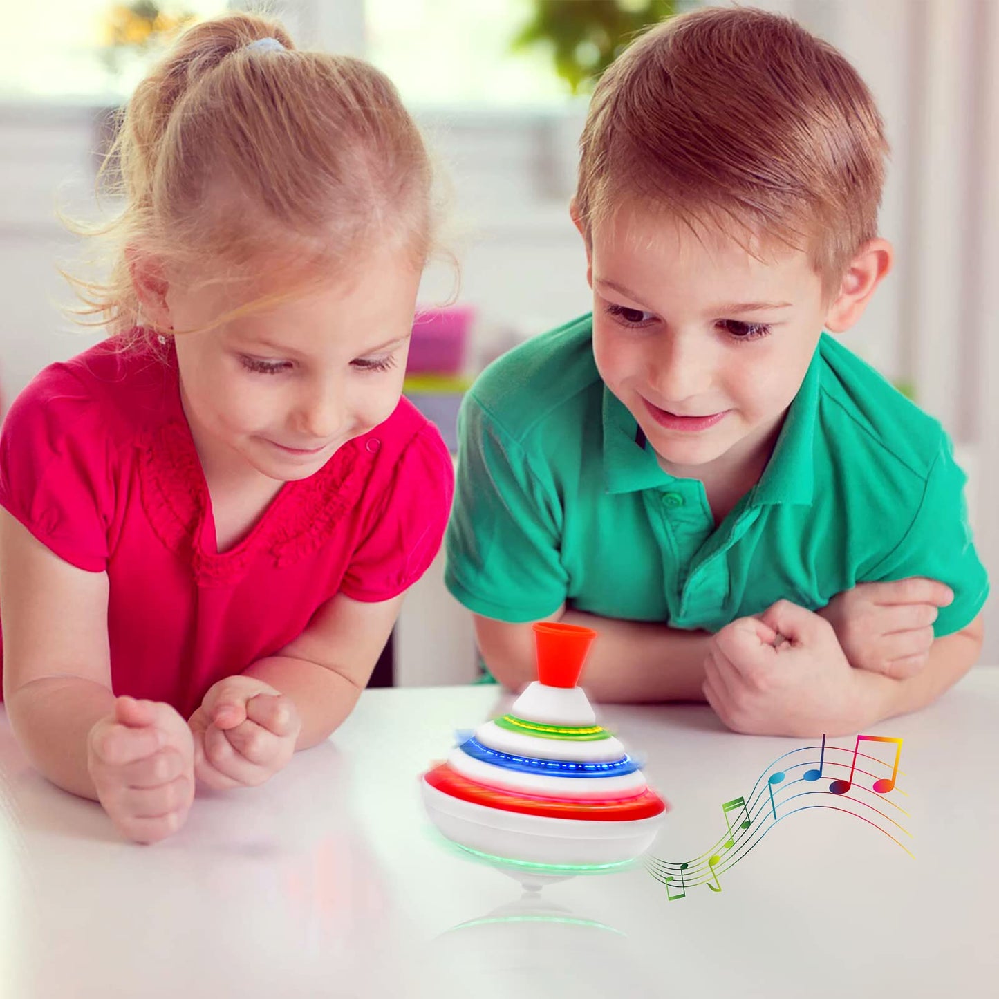 PATKAW Musical Spinning Top for Kids with LED Lights and Music, Light Up Spinning Toy for Toddlers, Interactive Sensory Gyroscope for Birthday Party Favors