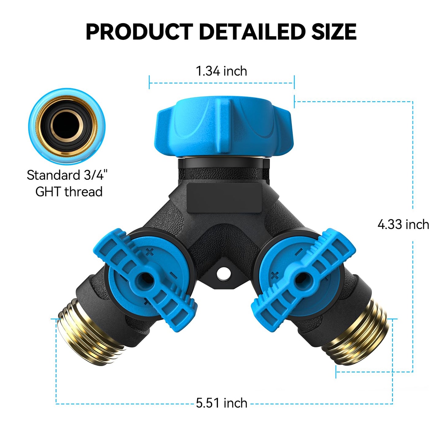 Relhost Hose Splitter 2 Way Heavy Duty, Garden Hose Splitter with Dual Shut-Off Valves, 3/4" Water Hose Connector, Leakproof Outdoor Faucet Splitter for Garden, RV, Lawn, Washing