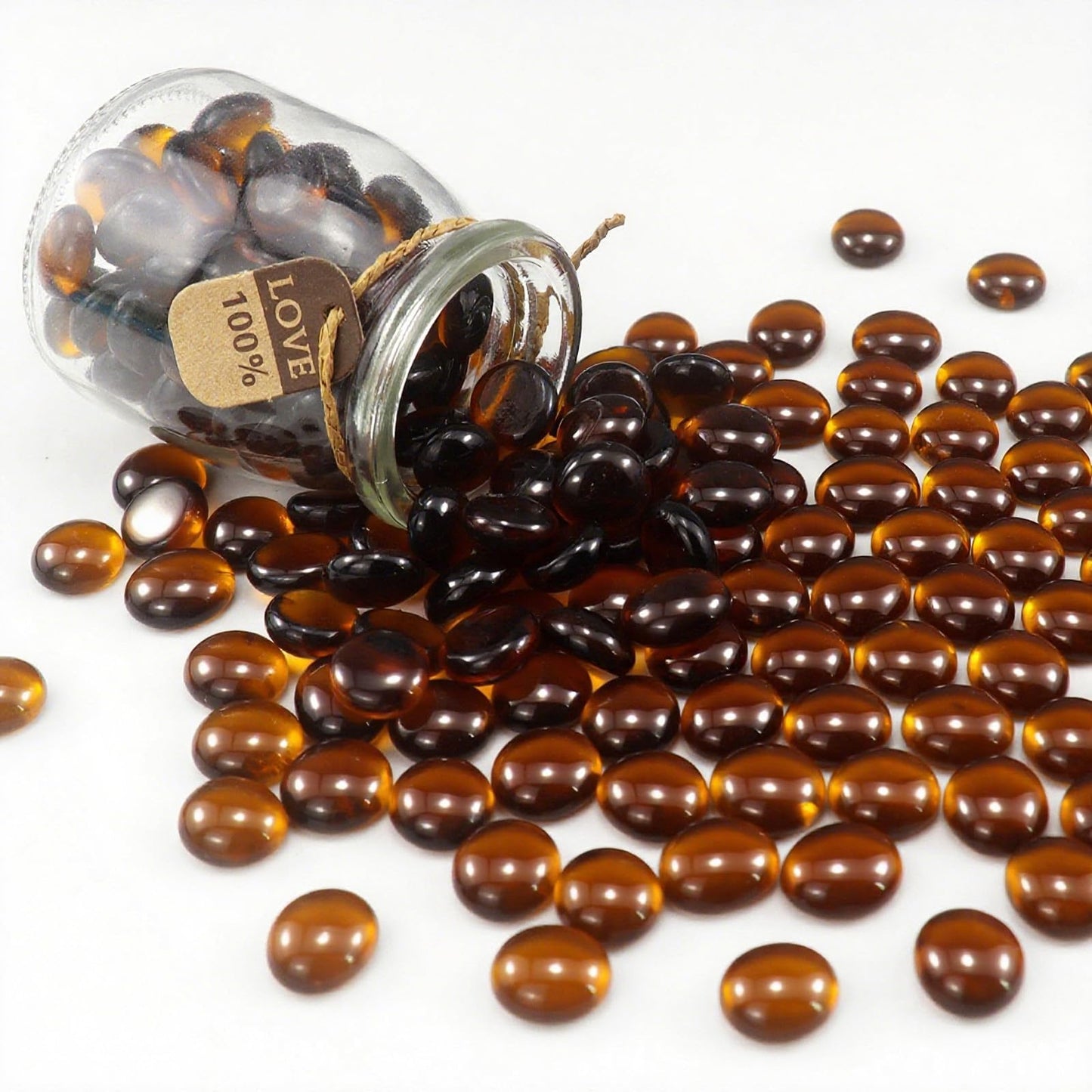 ginojex 2.16LB Glass Beads Vase Filler Aquarium Gravel Decor Flat Glass Marbles Gems Pebbles Fish Tank Rocks Home Decorative Art Craft - Amber