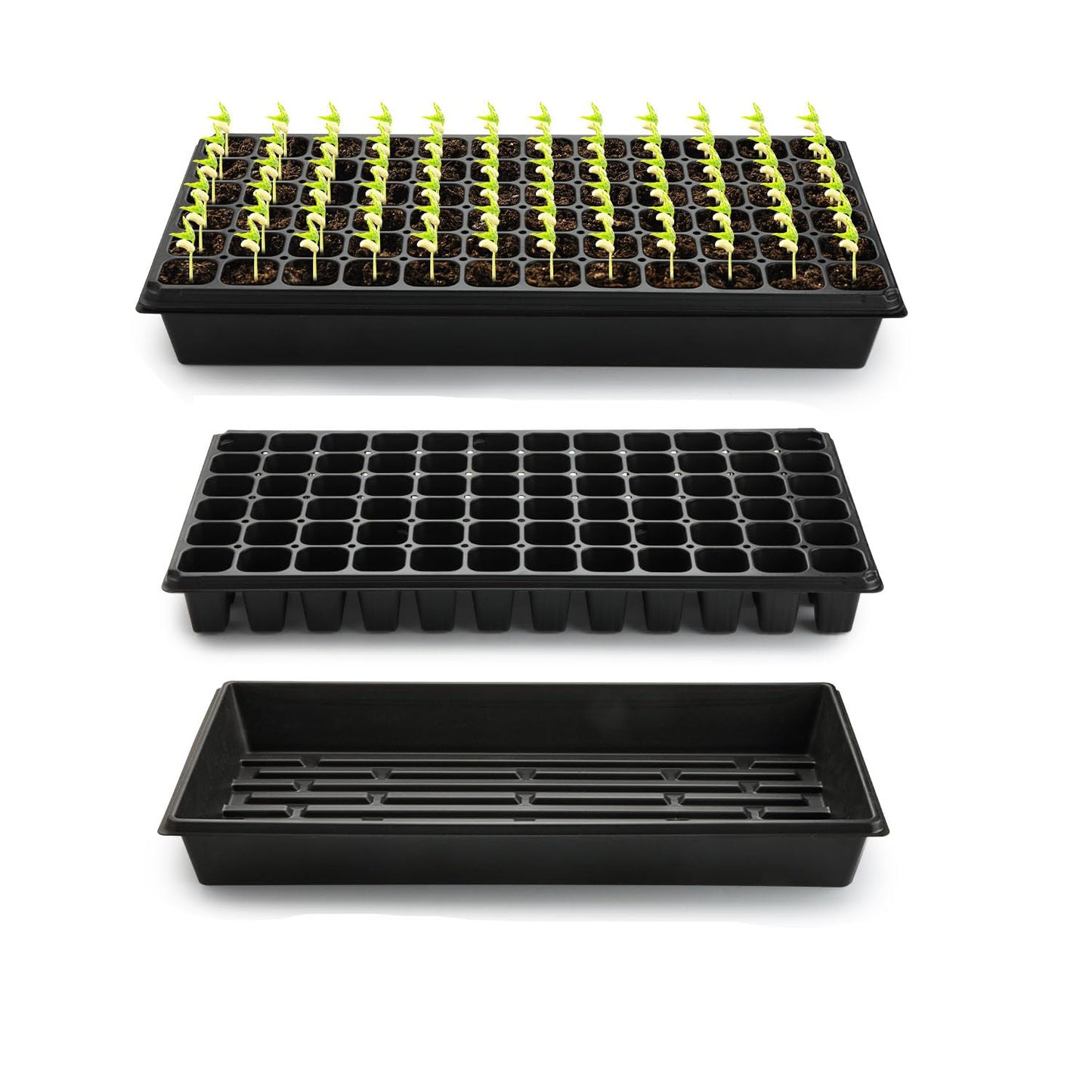 RooTrimmer 10 Pack 1020 Trays No Holes and 10 Pack 72 Cell Seed Starter Tray, 20" x 10" - Heavy Duty Reusable Plastic Seed Starter Kit for Microgreens, Seed Germination & Plant Propagation (10 Sets)