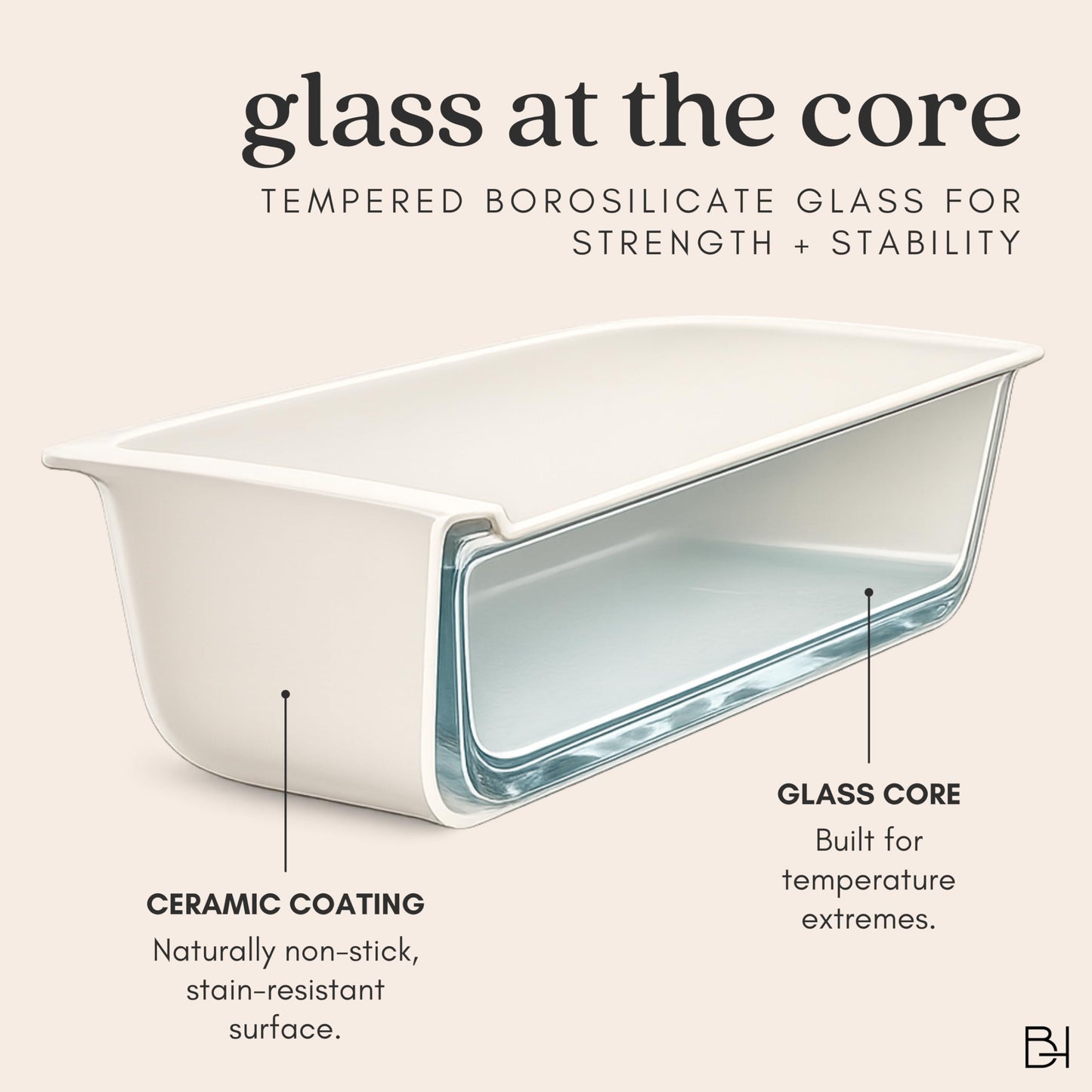 BRIVARA HOME Non-Stick Ceramic Coated Glass 1 lb Loaf Pan | Naturally Slick Ceramic Coating | No PTFE, PFOA, PFAS, and BPA | Perfect for Cakes, Breads, & More [Crema]
